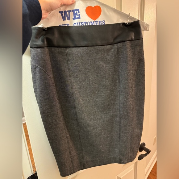 Express Gray Pencil Suit Skirt with Black Vegan Leather Y2K - Picture 3 of 4